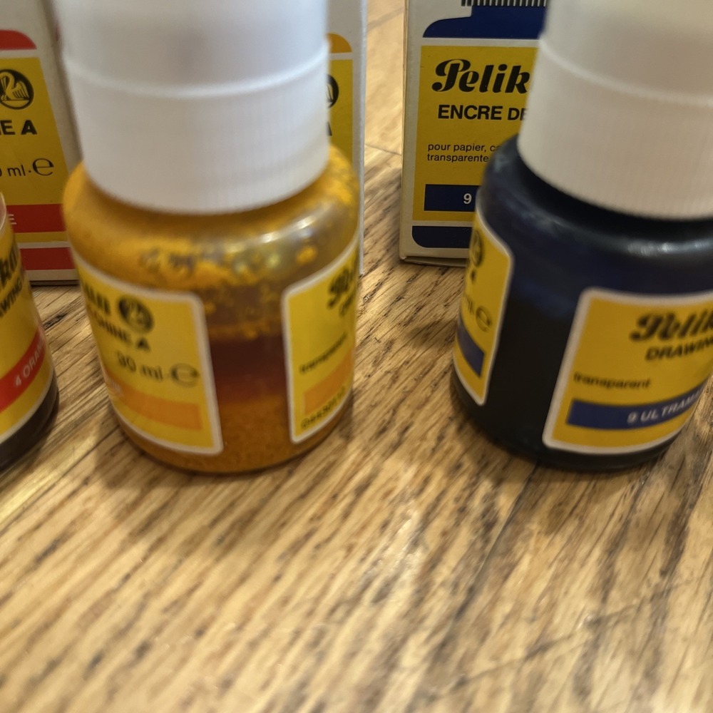 Vintage Pelikan Drawing Ink 1 fl. oz. 30 ml Lot MPN 518- Scarlet Ultramarine Etc - Picture 5 of 10